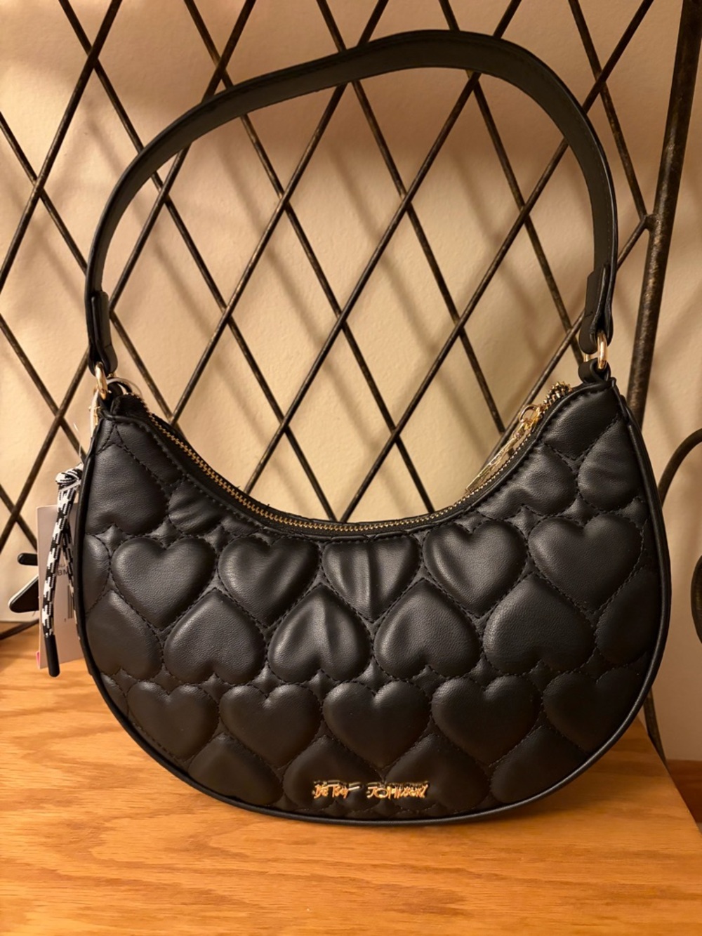 Betsey Johnson Black Quilted Heart Shoulder Bag
